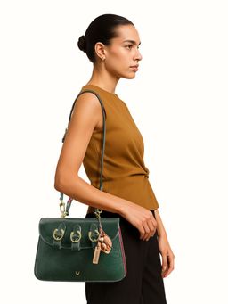 Hidesign - Genuine Leather Women's Sling Bag With Detachable Strap- Forest Green