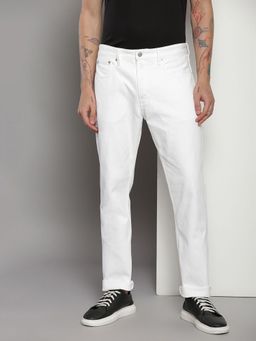 Calvin Klein - Men White Cotton Straight Fit Mid Rise Jeans