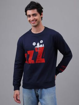 Free Authority - Official Peanuts Graphic Printed Regular Fit Navy Blue Sweatshirt