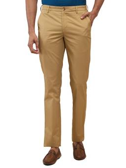 ColorPlus - Medium Khaki Comfort Fit Double Pleat Solid Piece Dyed Trouser