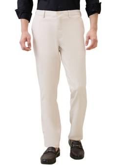 ColorPlus - Slim Fit Solid Light Cream Trouser