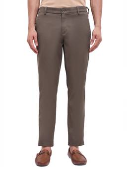 ColorPlus - Slim Fit Solid Dark Taupe Trouser