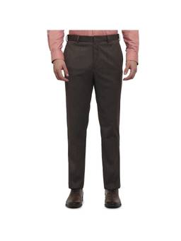 Raymond - Men Contemporary Fit Self Design Medium Brown Pant