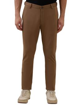 Parx - Tapered Fit Solid Dark Brown Mens Trouser