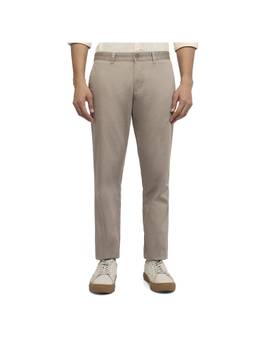 Parx - Mens Medium Khaki Low Rise Tapered Fit Solid Trouser