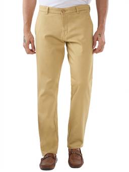 Parx - Medium Khaki Low Rise Tapered Fit Solid Trouser