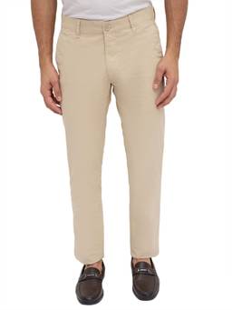Parx - Slim Tapered Fit Solid Medium Beige Trouser