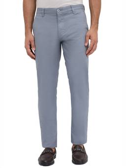 Parx - Men Tapered Fit Solid Medium Blue Trouser
