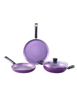 Wonderchef - Tivoli Induction Bottom Non-Stick Coated Cookware Set (Purple, Aluminium, 4 Piece)