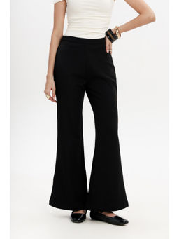 COLOR CAPITAL - Women Black Polyester Blend Solid Bootcut Trouser