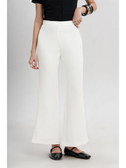 COLOR CAPITAL - Women White Polyester Blend Solid Bootcut Trouser