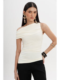 COLOR CAPITAL - Asymmetric White Draped Top