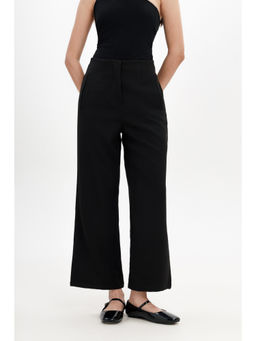 COLOR CAPITAL - Women Black Polyester Blend Solid Wide Trouser