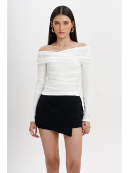 COLOR CAPITAL - Draped Surplice Neck White Top