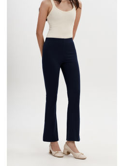 COLOR CAPITAL - Women Navy Blue Polyester Blend Solid Flared Trouser