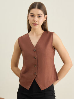 StyleStone - Women Brown Cotton Linen Top