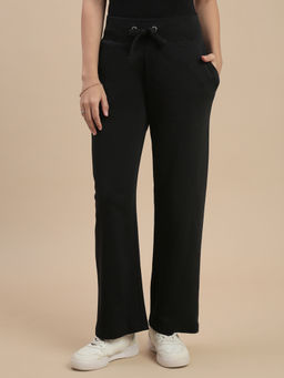 De Moza - Women Black Cotton Solid Straight Trouser