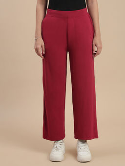De Moza - Women Burgundy Viscose Solid Straight Trouser