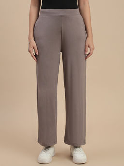 De Moza - Women Grey Viscose Solid Straight Trouser