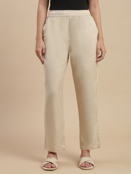 De Moza - Women Beige Rayon Solid Straight Trouser