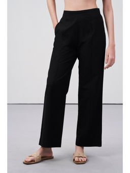 SAVA - Women Black Cotton Solid Straight Trouser