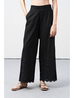 SAVA - Women Black Cotton Embroidered Flared Trouser