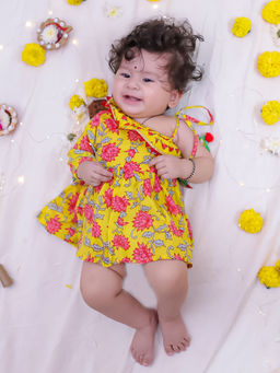 KID1 - Floral Frilly Short Frock Yellow