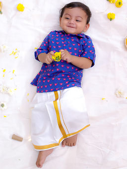 KID1 - Chirpy Bird Shirt Kurta with Lungi Blue (Set of 2)