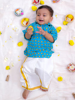 KID1 - Chirpy Bird Shirt Kurta with Lungi Aqua (Set of 2)