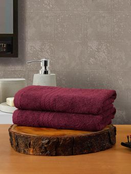 Creeva - 2 Cotton Hand Towels 545 Gsm Cozy Soft - Rich Wine Color