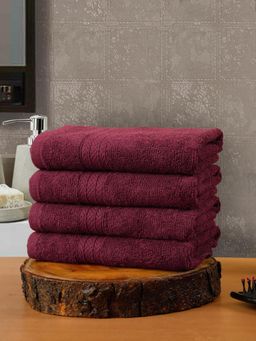 Creeva - 4 Cotton Hand Towels 545 Gsm Rich Soft - Elegant Wine Color