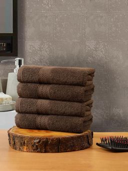 Creeva - 4 Cotton Hand Towels 545 Gsm Warm & Soft - Cozy Brown Color