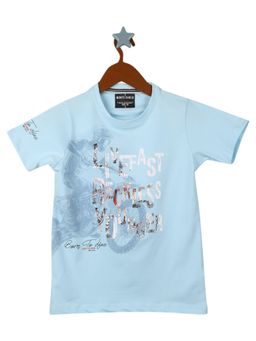 Monte Carlo - Boys Cotton Blend Printed Sky Blue T-Shirt