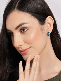 Sohi - Green Gold Plated Butterfly Enamelled Contemporary Studs Earrings