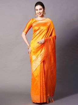 Odette - Yellow Festive Silk Blend Woven Design Saree with Unstitched Blouse
