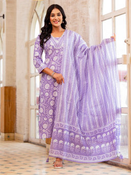 Roohaniyat - Blue Straight Regular Kurta with Pant and Dupatta (Set of 3)