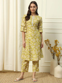 FIORRA - Yellow Floral Kurta with Pant (Set of 2)