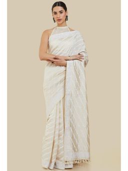 Soch - Women Off White Silk Embroidered Saree with Unstitched Blouse