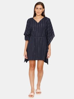 Zivame - Coucou Cotton Cover-up Knee Length Cover Ups With Waist Tie up - Blue Ribbon