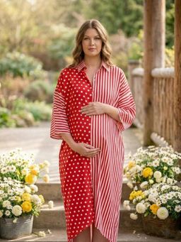 Qurvii - Red Polka and Stripe Hi Low Oversize Dress