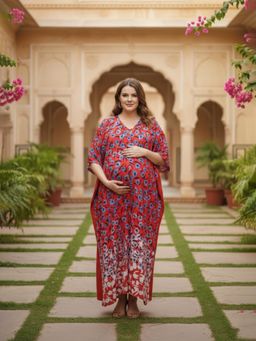 Qurvii - Floral Print Loose Fit Dress with Front Slit