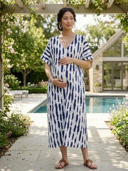 Qurvii - Tie Dye Printed Rayon Loose Fit Dress with Front Slit