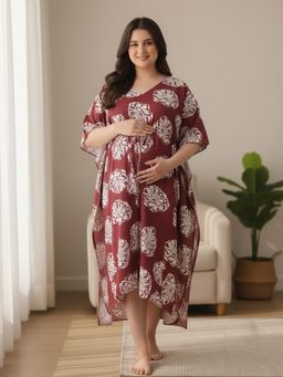 Qurvii - Cotton Floral Printed Long Kaftan