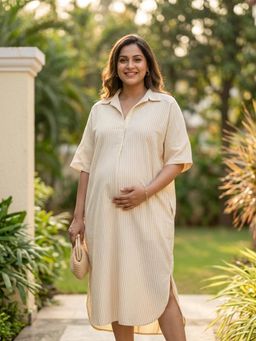 Qurvii - Yellow Stripe Oversize Cotton Dress