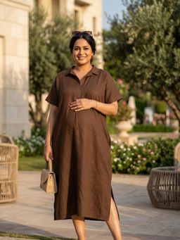 Qurvii - Brown Rayon Oversize Dress