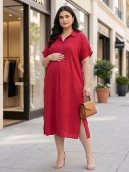 Qurvii - Maroon Rayon Oversize Dress
