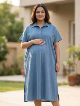 Qurvii - Heather Blue Rayon Oversize Dress