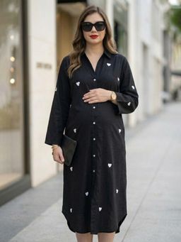 Qurvii - Black Printed Shirt Dress