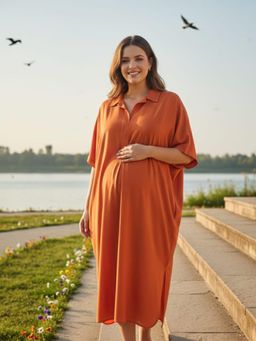 Qurvii - Orange Rayon Oversize Dress
