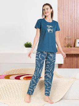 Quira - Womens Printed Regular Fit T-Shirt and Pyjama Blue